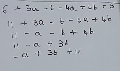 -6 + 3a - b - 4a + 4b + 5-example-1