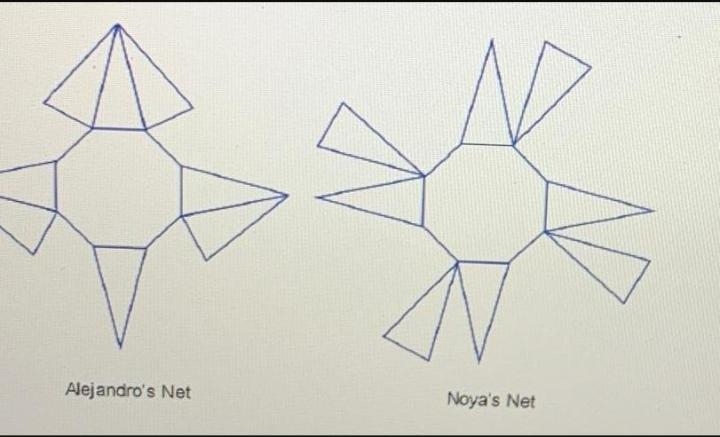 Alejandro and Noya were told to draw a net for an octagonal prism. Which statement-example-1