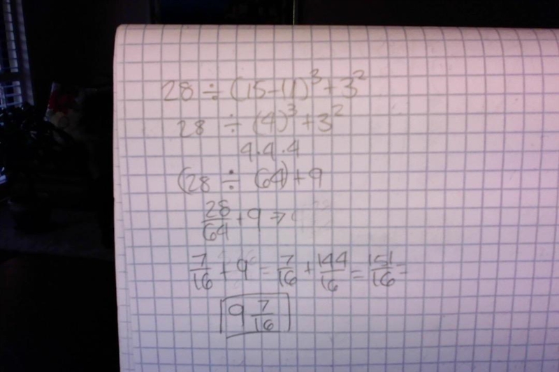 28÷(15-11)³+3² explain-example-1