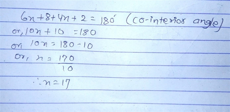 J Find the value of x that will make L||M. 6x + 8 S 4x + 2 M X = Enter-example-1