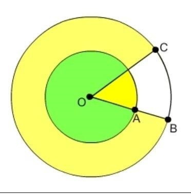 The sector COB is cut from the circle with center O. The ratio of the area of the-example-1