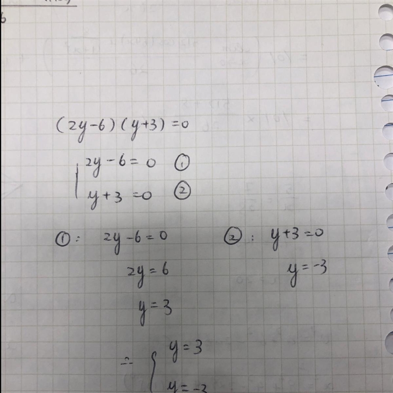 Solve the equation (2y-6)(y+3)=0-example-1