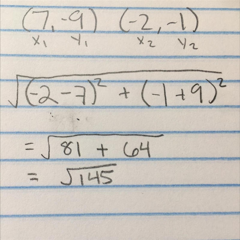 What is the distance between (7. -9) and (-2, -1)? Round to the nearest tenth. A. 12.0 B-example-1