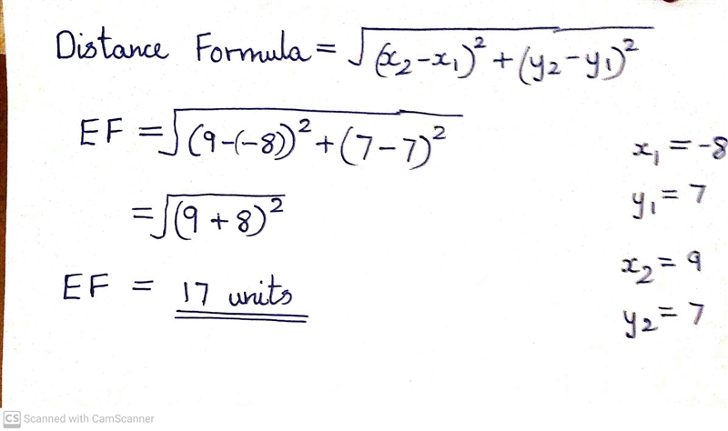 Point E is located at (-8,7). Point F is located at (9,7). What is the distance, in-example-1