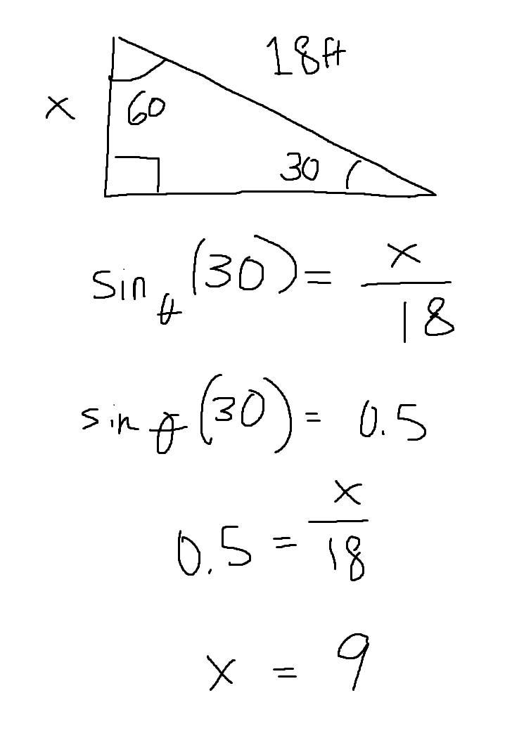 The length of the side opposite the 90 degree angle of a 30-60-90 is 18 ft. Determine-example-2