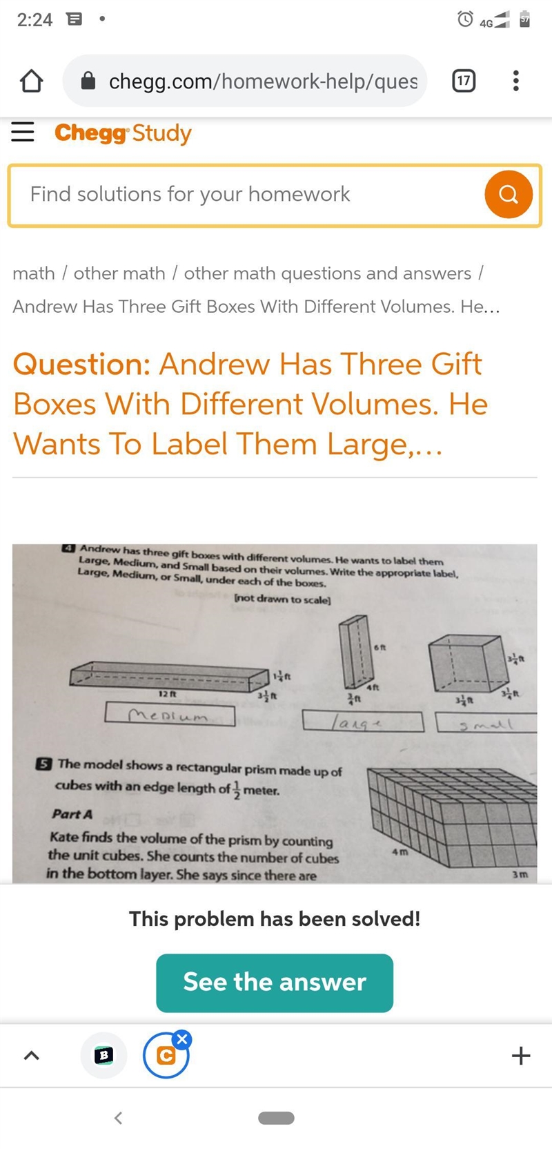 4 Andrew has three gift boxes with different volumes. He wants to label them Large-example-1