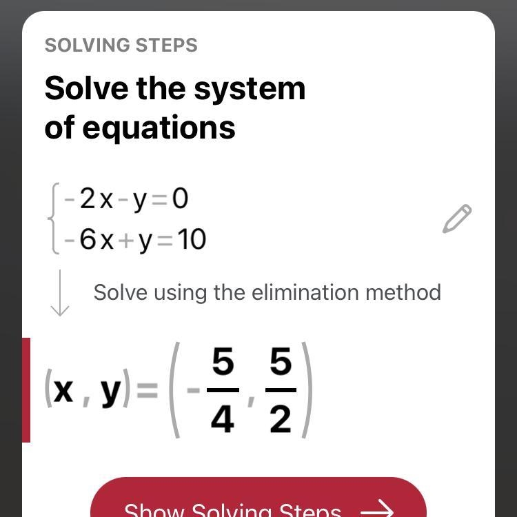 -2x-y=0 -6x+y=10 What is my solution for this ? (Eliminations)-example-1