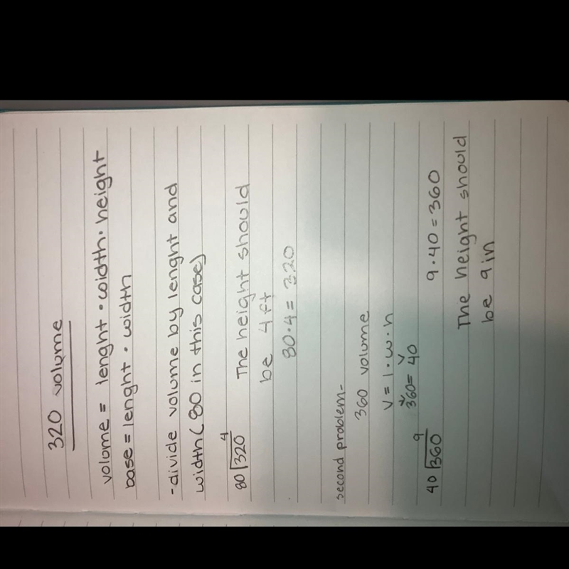 A rectangular prism has a volume of 320 cubic feet. If the area of the base is 80, what-example-1