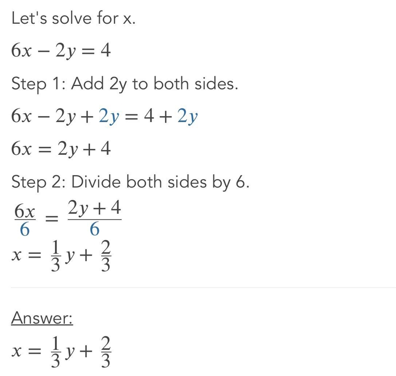 6x-2y=4 I need to solve the question and then graph it. Help?​-example-1