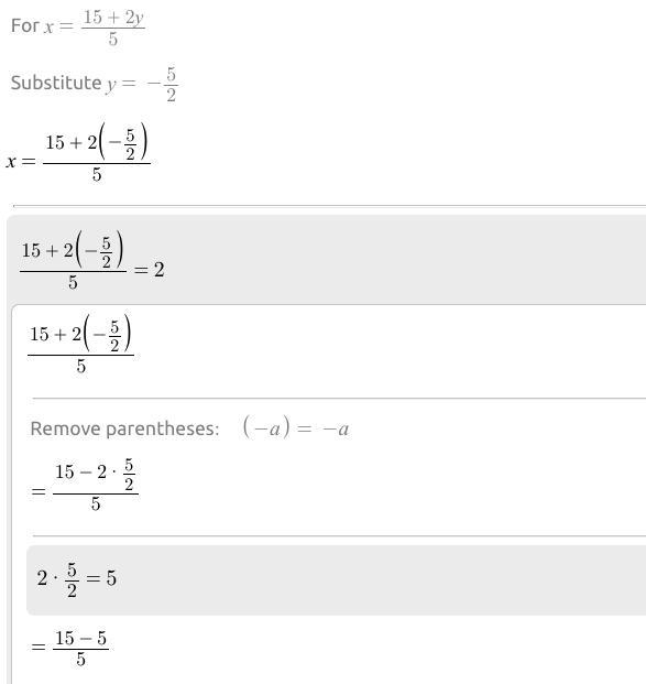 5x-2y=15 2x+6y=-11 solve by substitution or equal values method-example-4