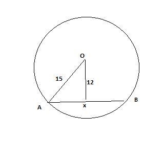 Chord \displaystyle \overline{AB} AB is 12 inches from center \displaystyle OO. If-example-1