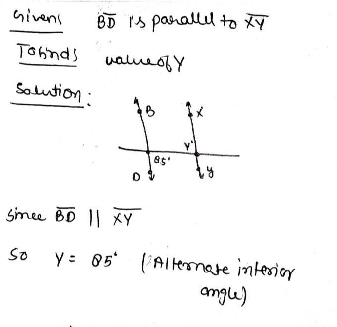 BD is paralell to XY, what is the value of y? A. 125 B. 85 C. 65 D. 105​-example-1