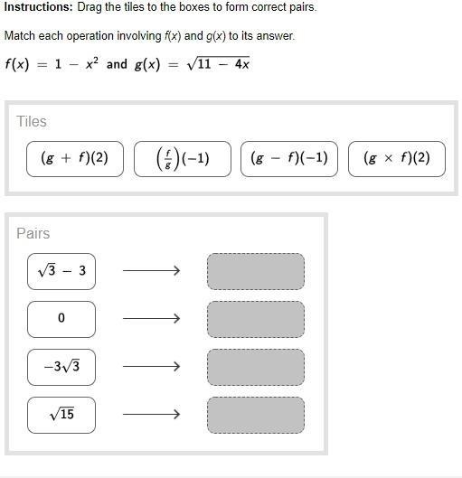 Drag the tiles to the boxes to form correct pairs. Match each operation involving-example-1