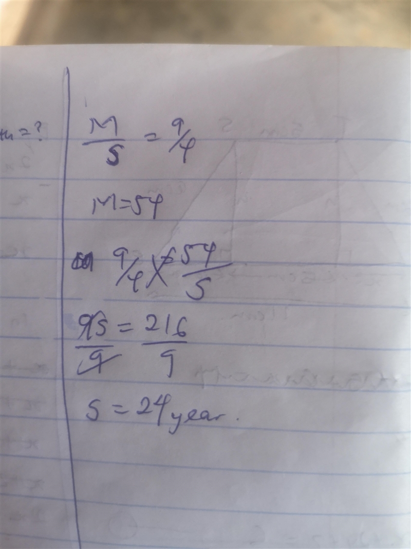 the ratio of the ages of a mother and her son is 9:4. If the mother is 54 years old-example-1