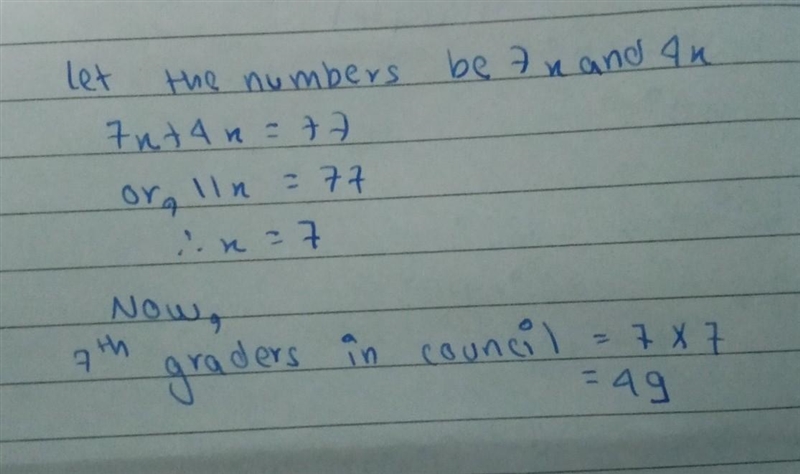 There are 77 students in student council The ratio of 7th to 8th graders is 7:4. How-example-1