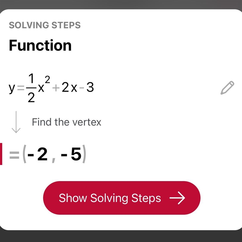 Find the vertex and show your work. y=1/2 x^2+2x-3-example-1