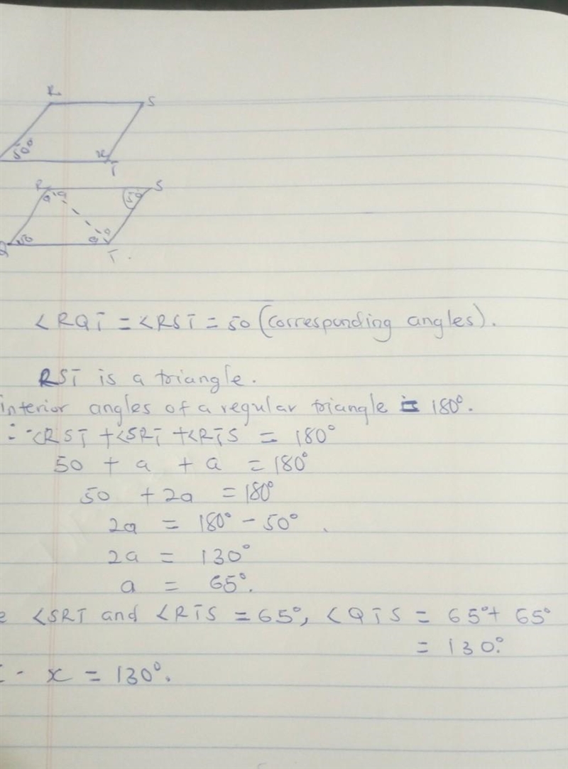 In parallelogram QRST if m∡TQR=50∘ find m∡STQ.-example-1