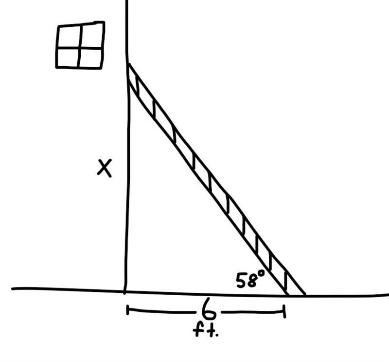 A ladder leaning against a building makes an angle of 58° with level ground. If the-example-1