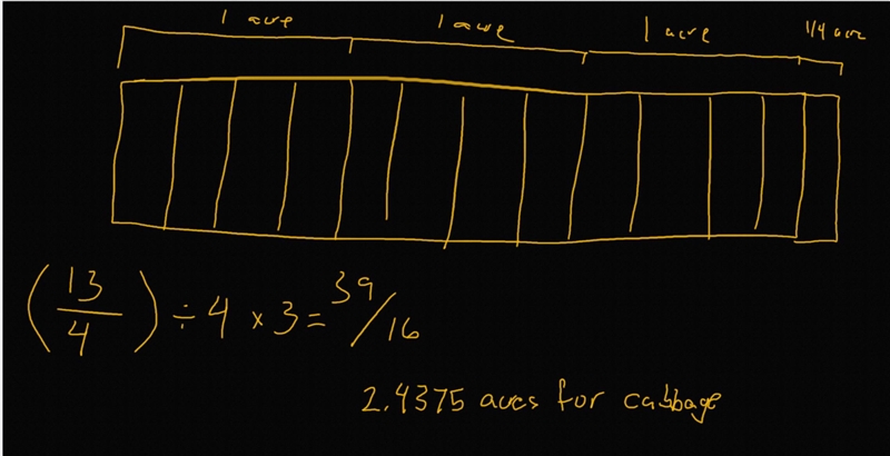 angelica owns 3 1/4 acres of land . she grows cabbage on 3/4 of the land. on how many-example-1