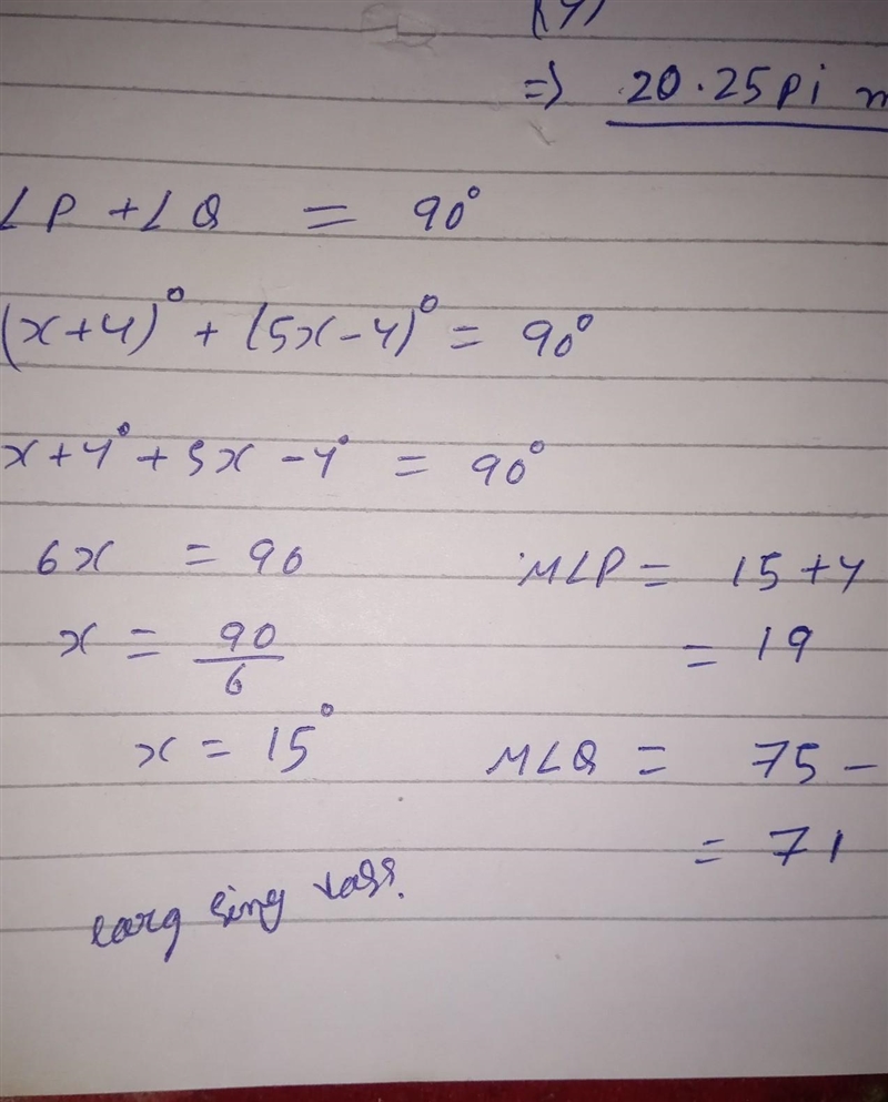 Angle P and angle Q are complementary. Determine the measures of the angles if m∠P-example-1