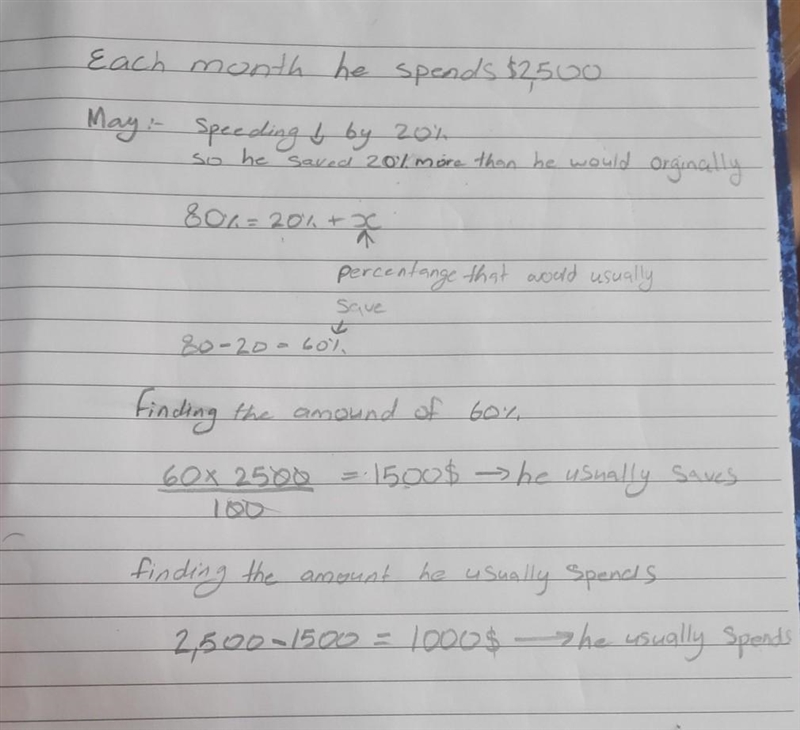 Pls help!! Mr Lim's monthly salary is $2500. Every month, he spends a certain amount-example-1