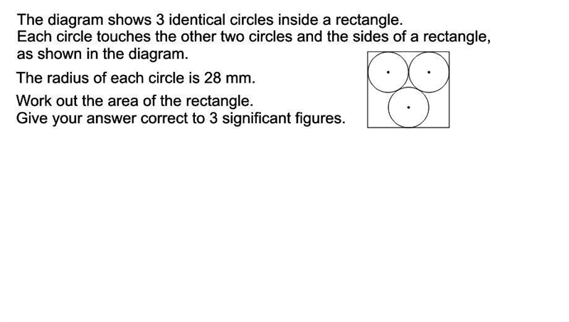 The diagram shows 3 identical circles inside a rectangle. Each circle touches the-example-1