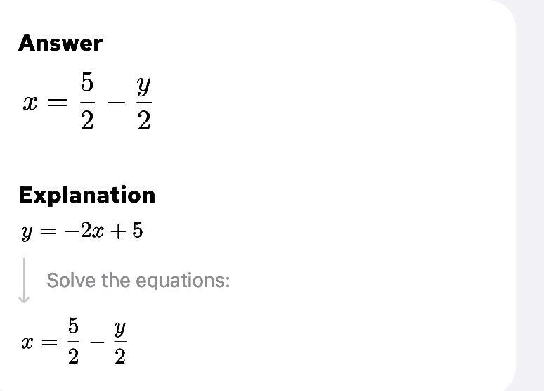 Y=-2x + 5 Solve the equation in any method-example-1