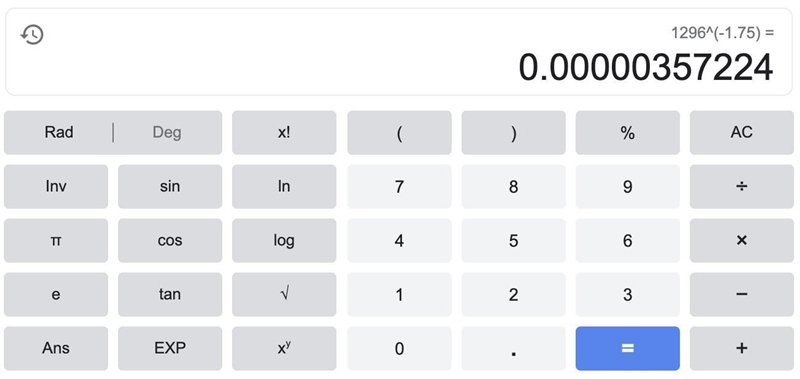 Can someone solve this I don't know how to do it? g ( -1.75) = 1,296^-1.75-example-1