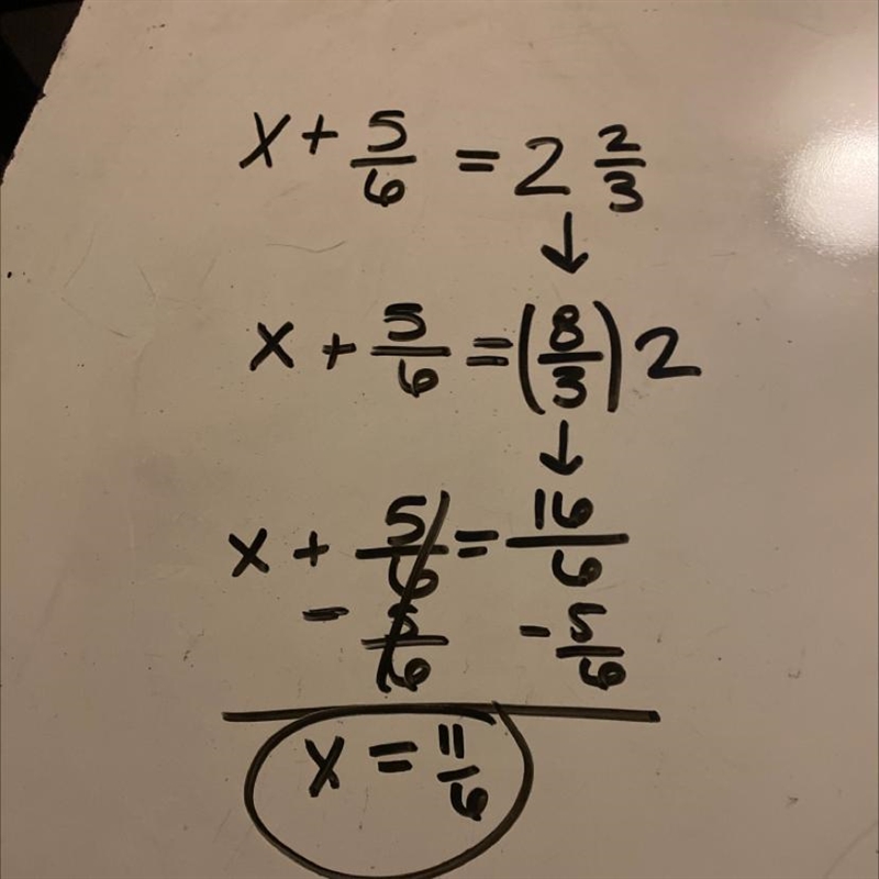 X + 5/6 = 2 2/3 CAN YOU GUYS PLS TELL ME WHAT IS X?????-example-1