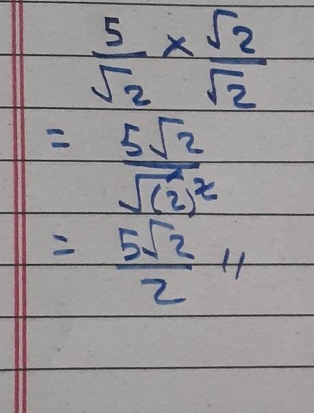 What would you do to rationalize the denominator and simplify (5)/(√(2) )-example-1