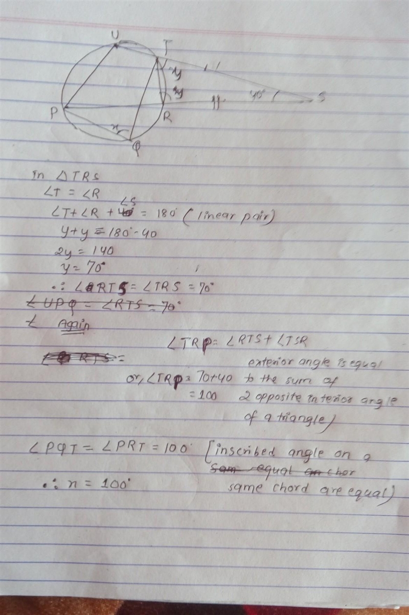 1. In diagram below, POTU is a circle and |SR|=|ST|. Find.r. ​-example-1