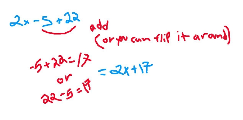 What is this 2x-5+22=?-example-1