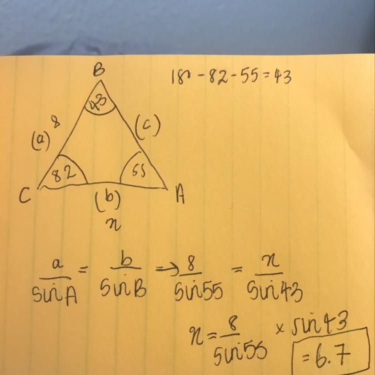 Find b Round to the nearest tenth: c 8 cm 820 550 b b = [? ]cm-example-1