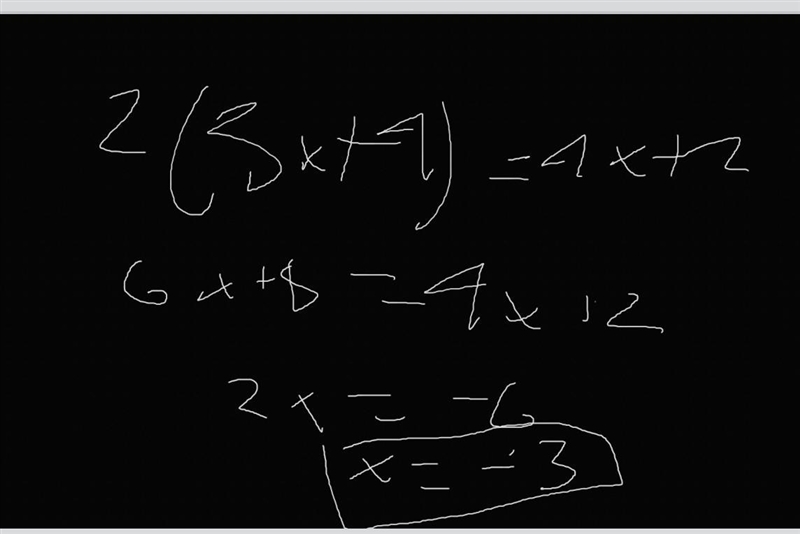 Solve the equation below Explain your steps . Show your math work 2(3x + 4) = 4x + 2-example-1