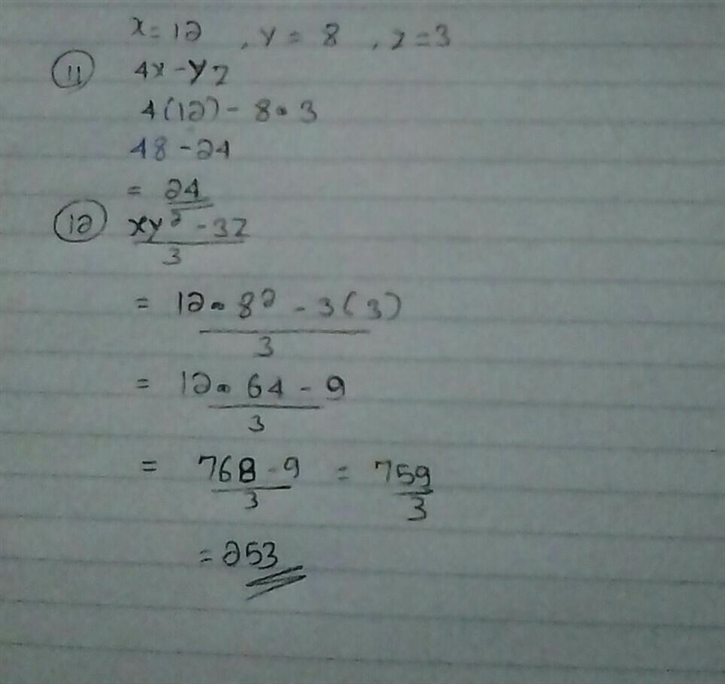 Please help with 11 & 12 x=12 y=8 z=3-example-1