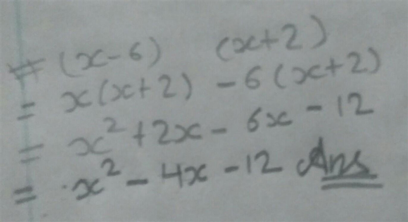 Expand and simplify (x - 6)(x + 2)​-example-1