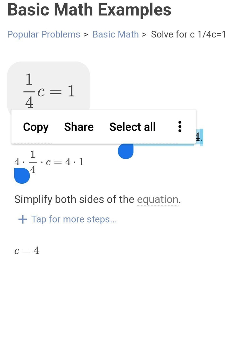 1= 1/4c what is c ? pls help i could not figure this one out haha-example-1