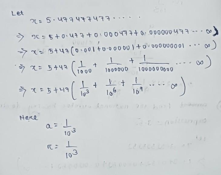 Convert the following decimal to a fraction using Infinite Geometric Series. 5.477477477477477... Please-example-1