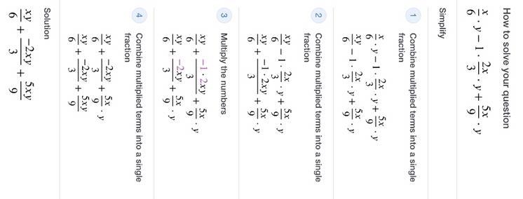 Simplifly x/6y - 2x/3y +5x/9y​-example-1