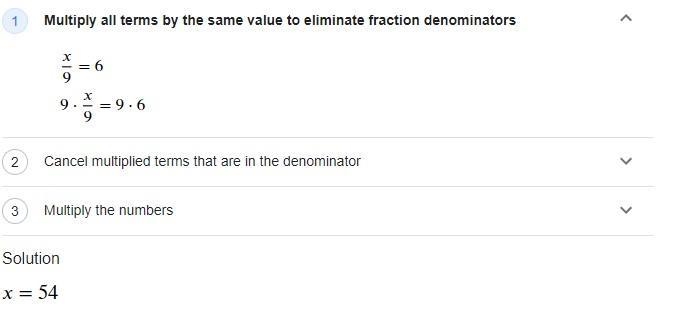 Solve the equation x/9 = 6-example-1