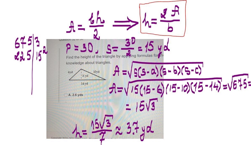 Find the height of the triangle-example-1