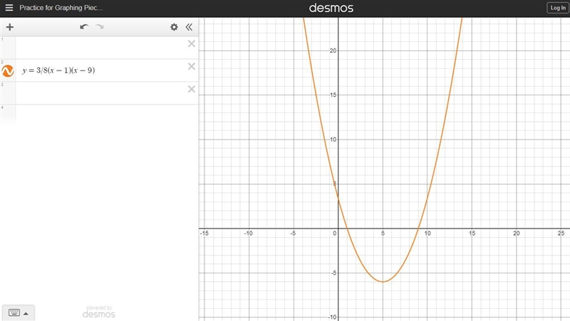 Graph the function.f(x) = 3/8 (x−1)(x−9)-example-1