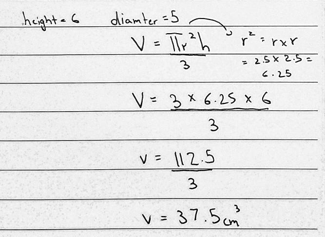 L Use 3 for T. 6cm V = Ten V ~ [?]cm 3 5cm Enter your answer in decimal form. Helppp-example-1