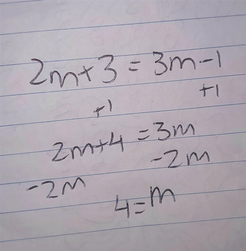 Solve : 2 (m + 1) = 3(m - 1)-example-1