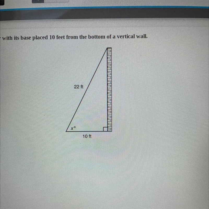 The drawing below represents a 22-foot ladder with its base placed 10 feet from the-example-1