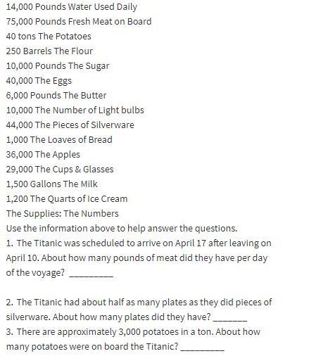 The titanic had about half as many plates as they did pieces of silverware .About-example-1