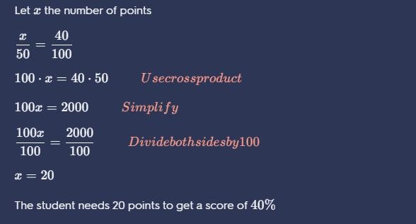 Write a proportion to find how many points a student needs to score on the test to-example-1