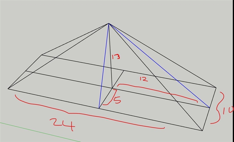 A pyramid has a rectangular base with edges of length 10 and 24. The vertex of the-example-1