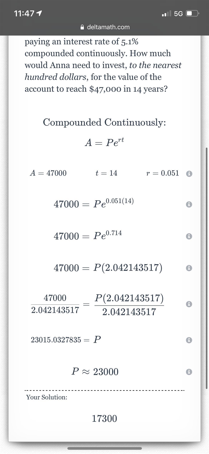 Anna is going to invest in an account paying an interest rate of 5.1% compounded continuously-example-1