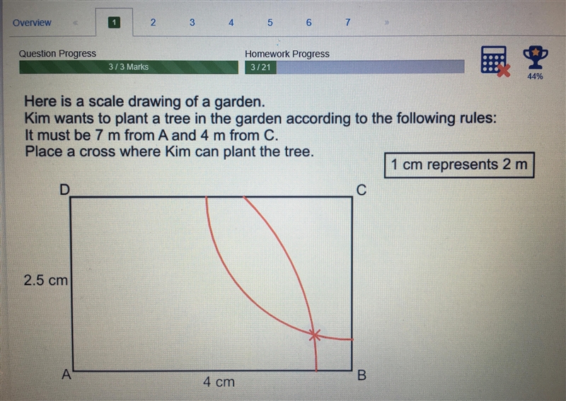 Here is a scale drawing of a garden. Kim wants to plant a tree in the garden according-example-3